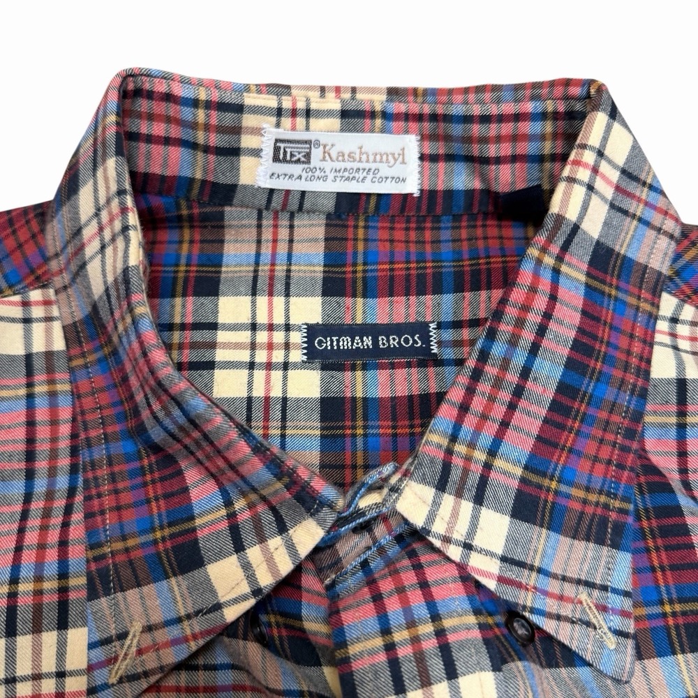 Men's Gitman Bros Red Blue Khaki Plaid Button Down Long Sleeve Shirt XL Tall